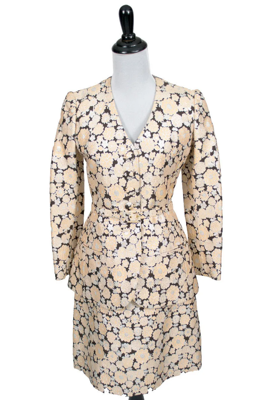 1960's Metallic Floral Brocade Vintage Skirt Suit 4