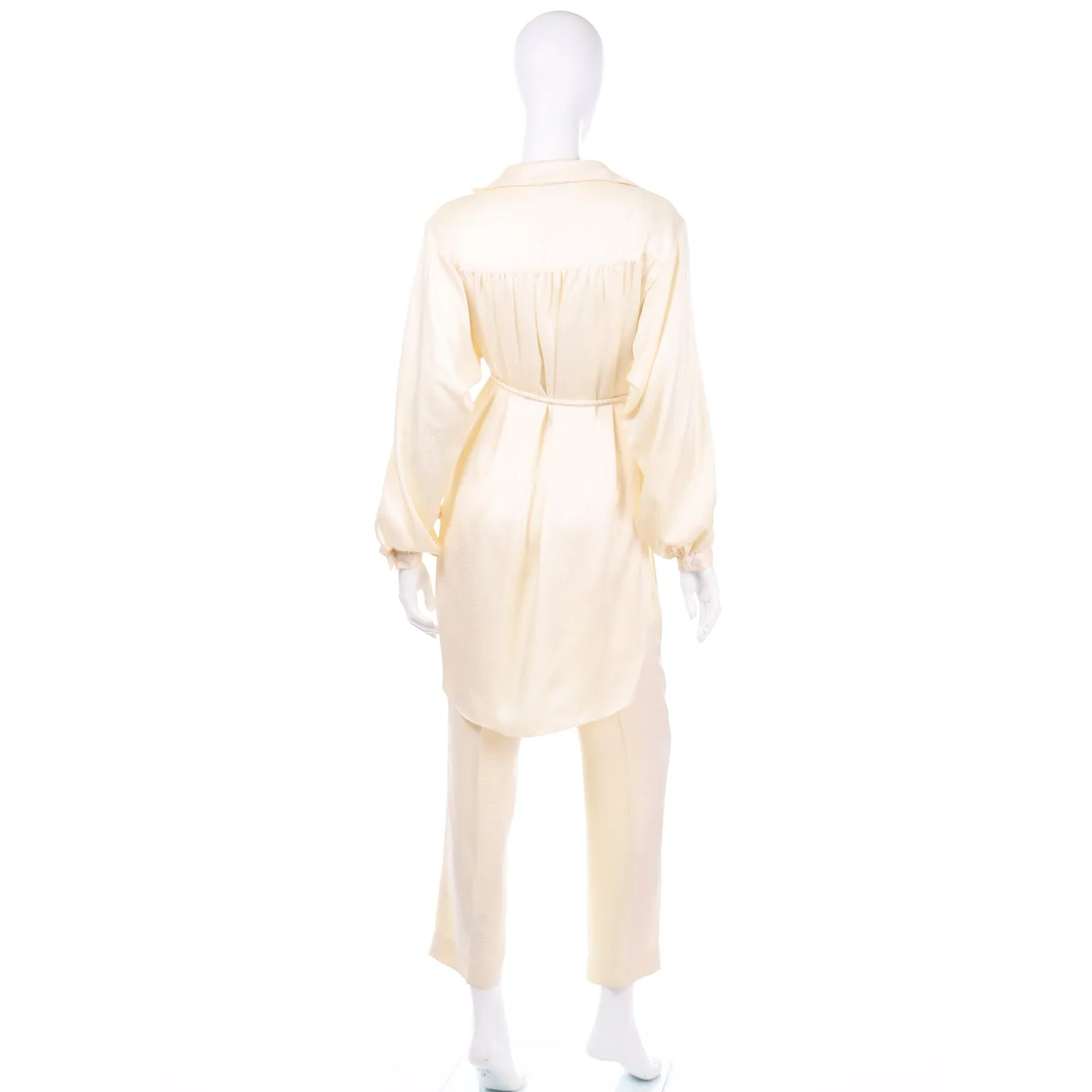 1970s Cream 2pc Tunic Blouse & Pants Ensemble with Belt