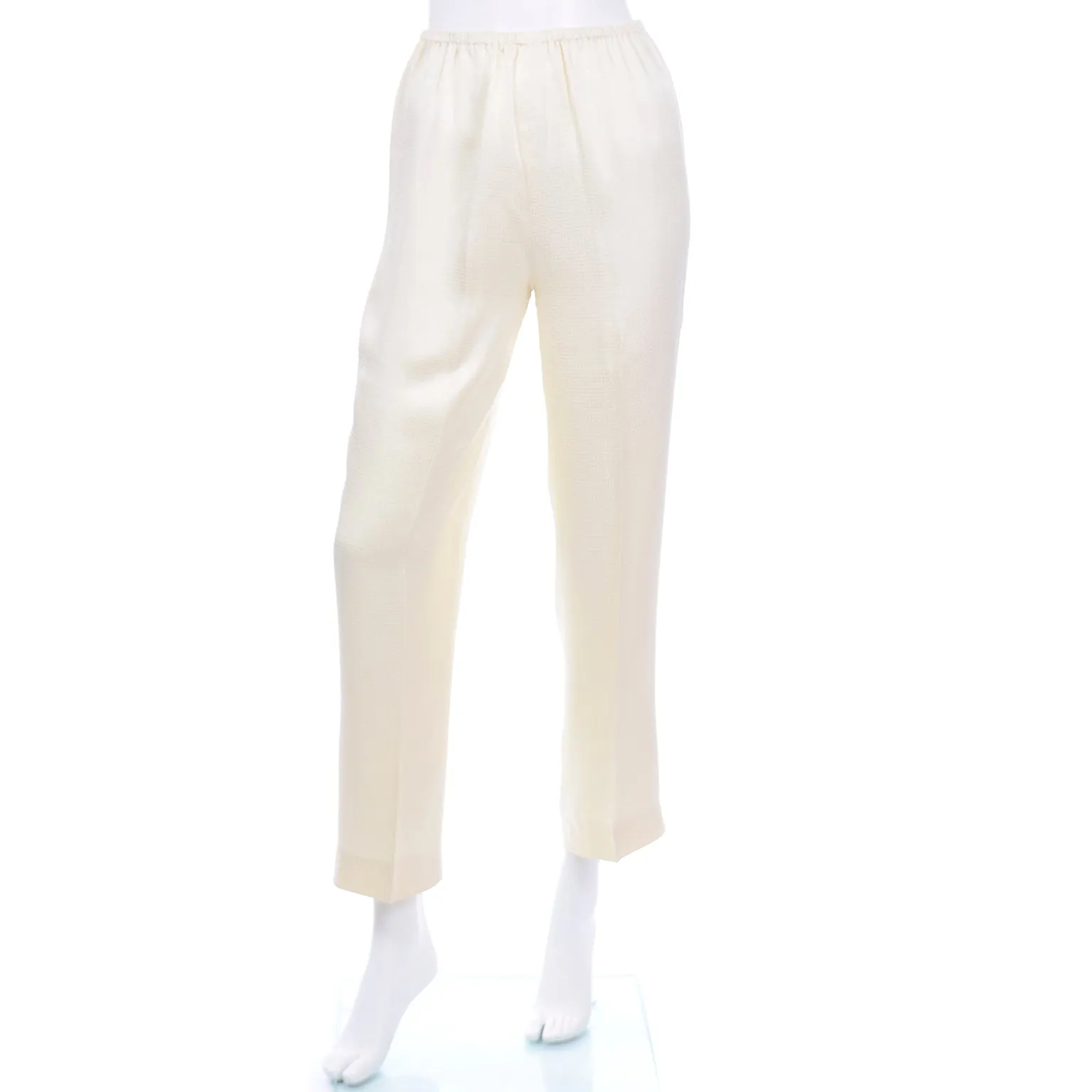 1970s Cream 2pc Tunic Blouse & Pants Ensemble with Belt