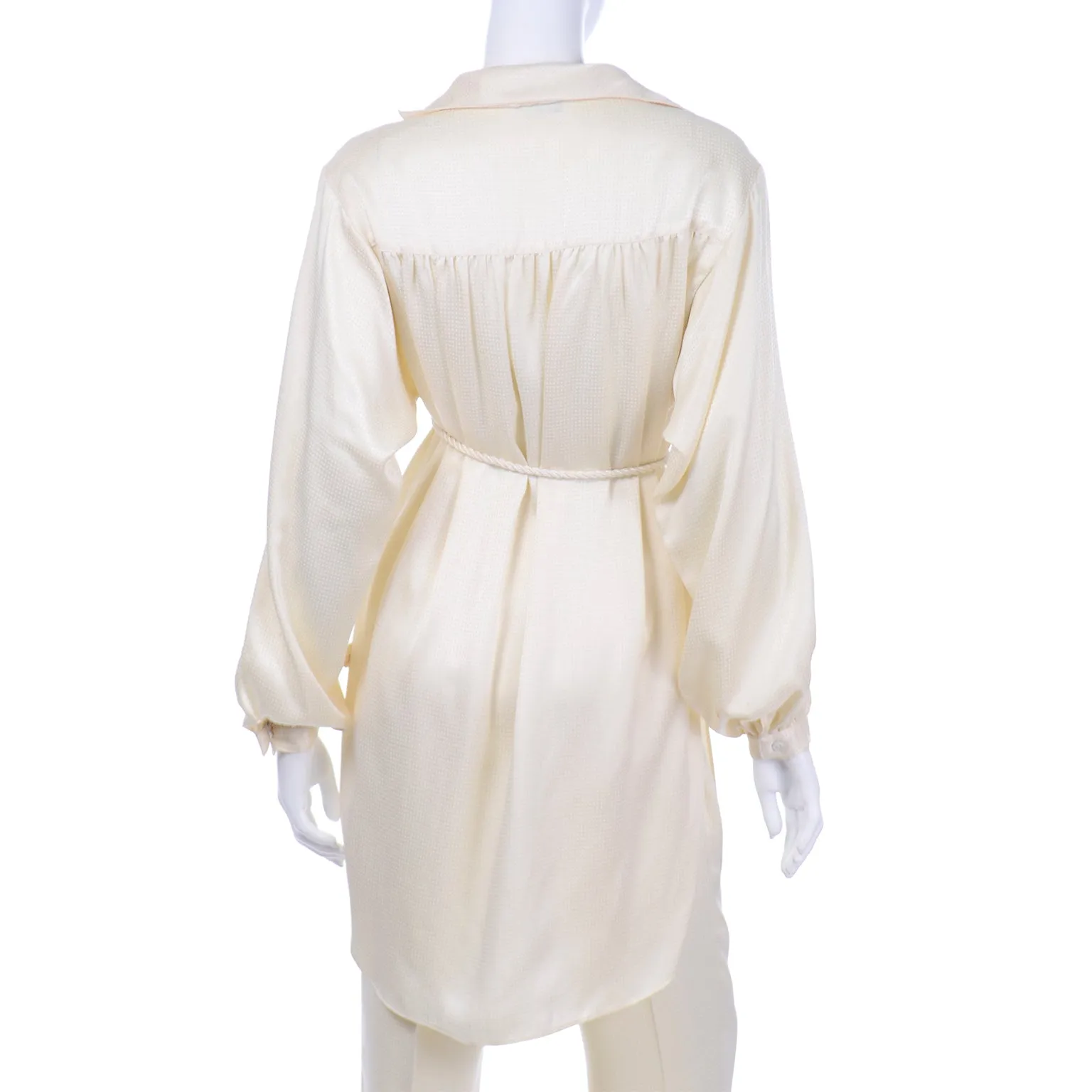1970s Cream 2pc Tunic Blouse & Pants Ensemble with Belt