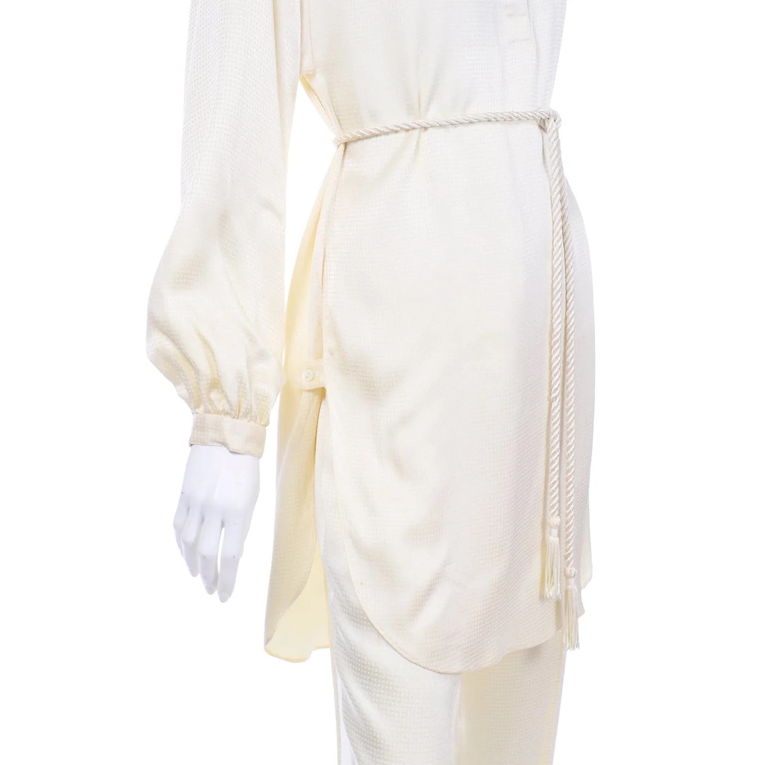 1970s Cream 2pc Tunic Blouse & Pants Ensemble with Belt