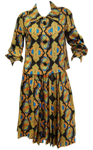 1970s Galanos Venetian Print Silk Skirt Suit