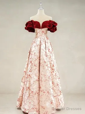 A-Line Off Shoulder Satin Long Prom Dress Evening Dress Elegant Beautiful