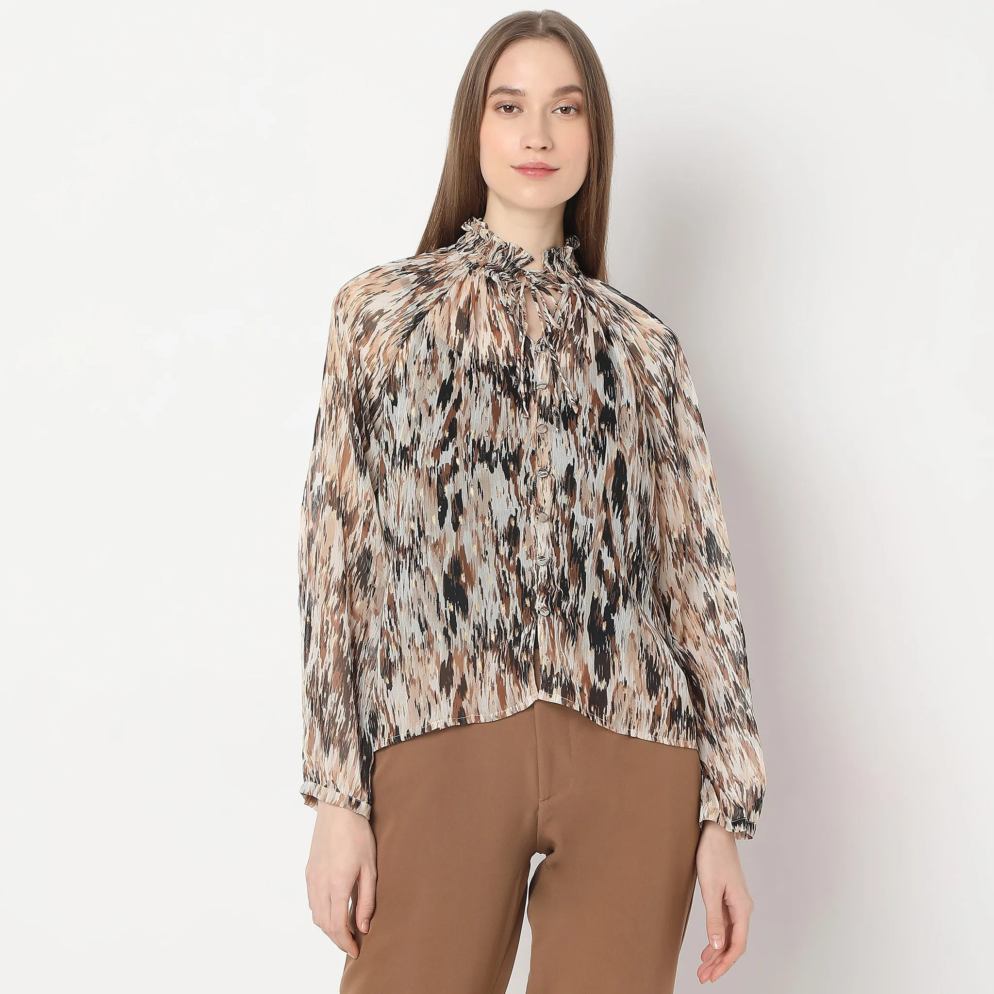Abstract Woven Full Sleeve Top