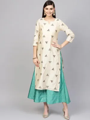 Beige Embroidered Polyester Straight Kurta With Palazzos