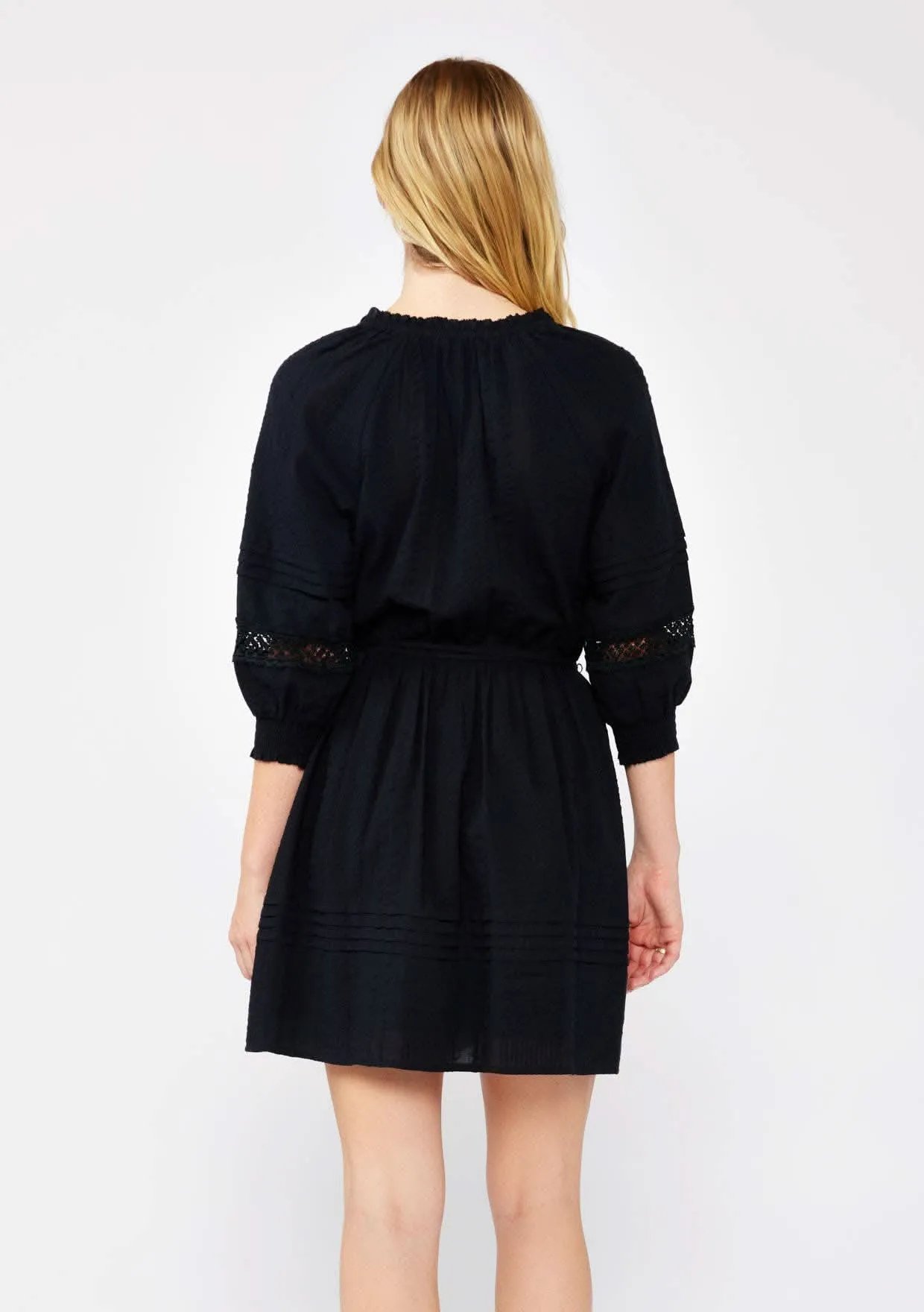 Black Ruffle Neck Mini Dress with Lace