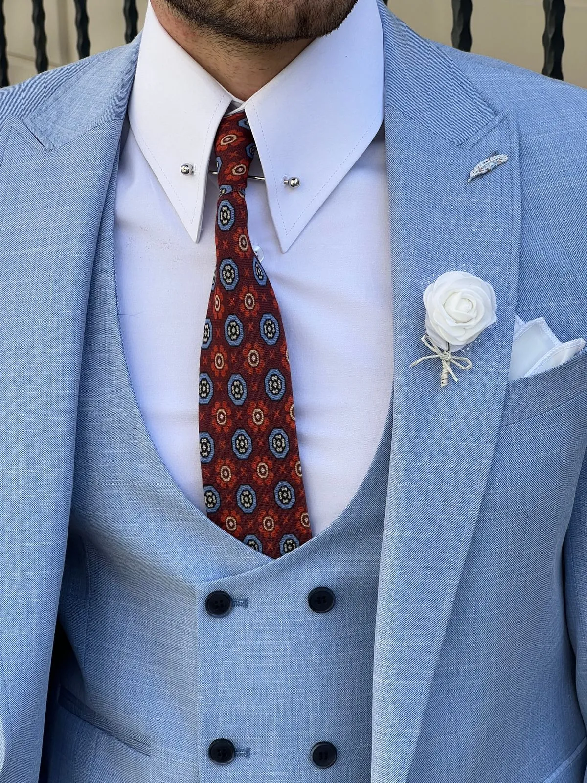 Bojoni Montebello Slim Fit Self-Patterned Wool Beige Suit