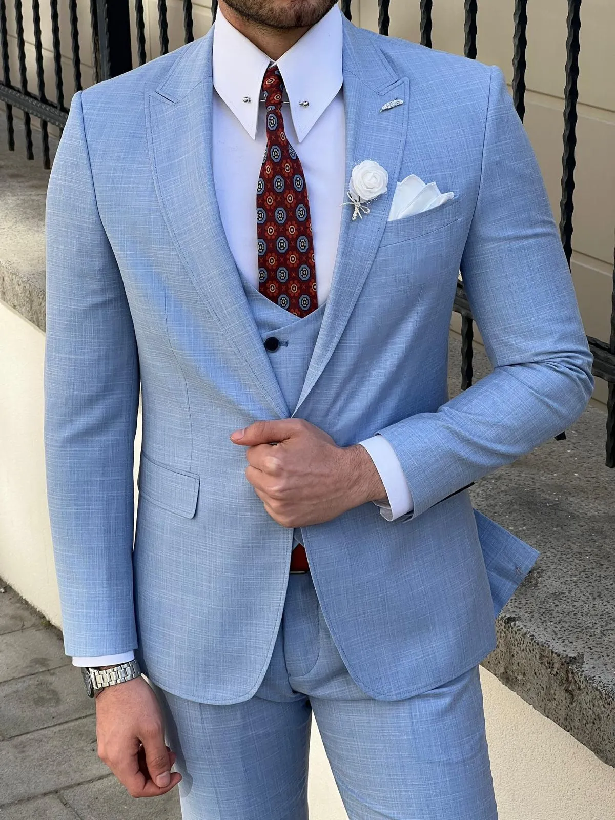 Bojoni Montebello Slim Fit Self-Patterned Wool Beige Suit