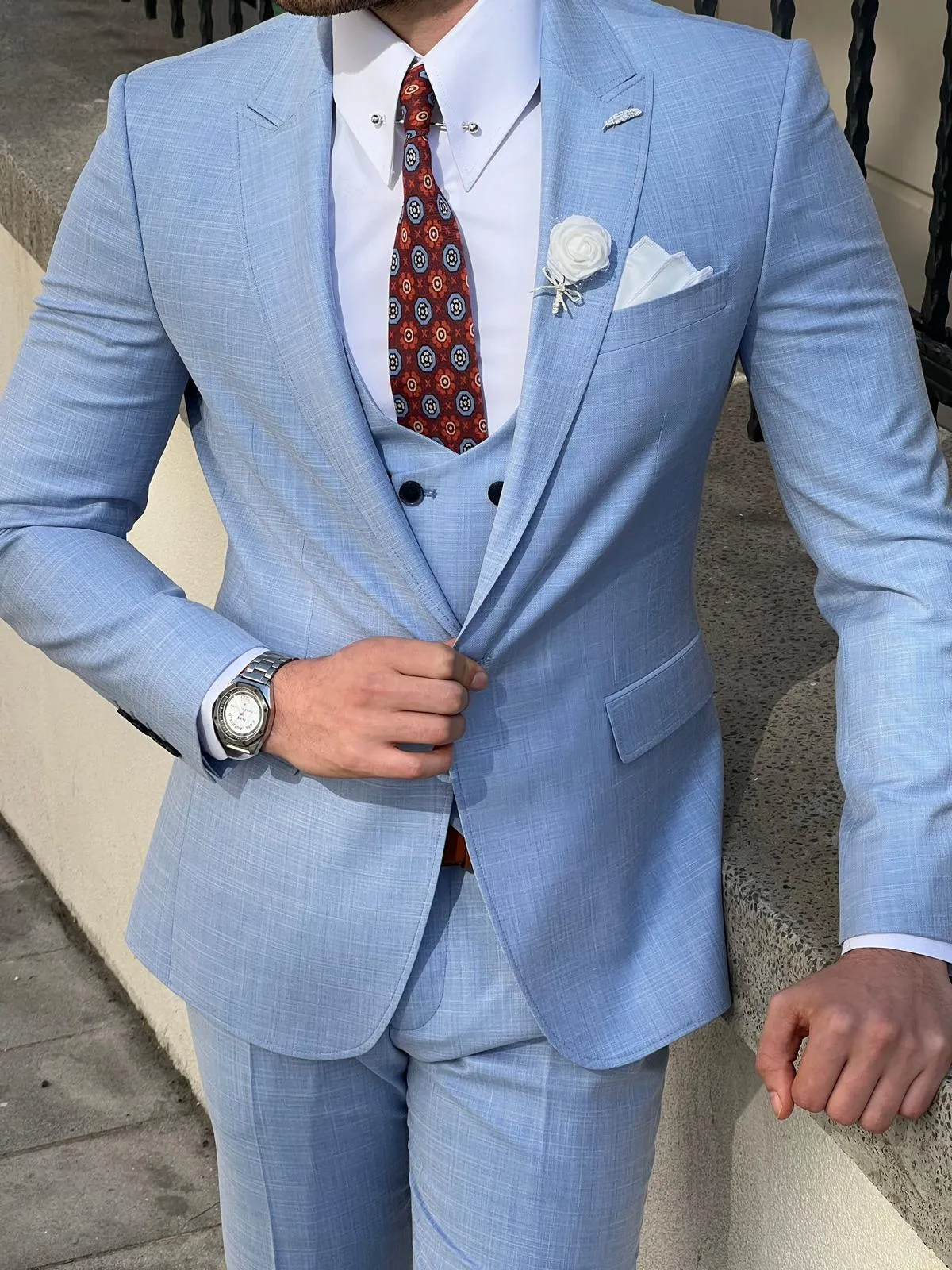 Bojoni Montebello Slim Fit Self-Patterned Wool Beige Suit