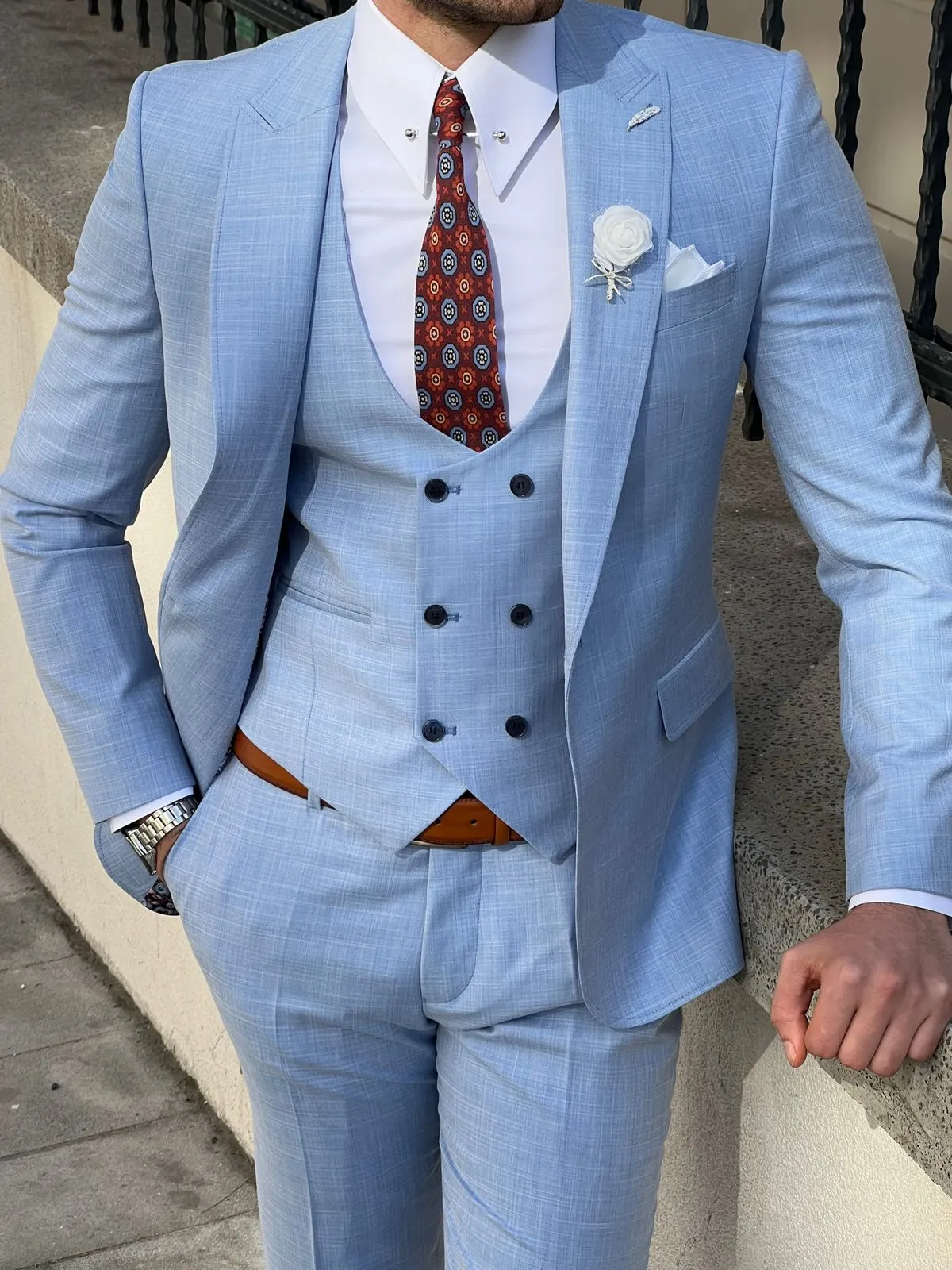 Bojoni Montebello Slim Fit Self-Patterned Wool Beige Suit