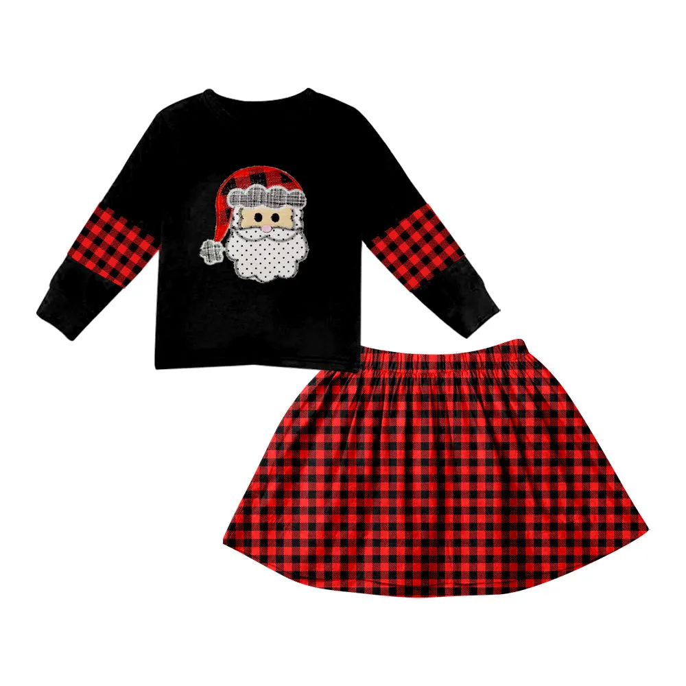 Christmas santa embroidery long sleeve skirt GLD0382
