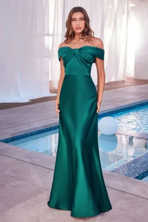 Cinderella Divine CD325 Off Shoulder Simple Satin Bridesmaids Gown