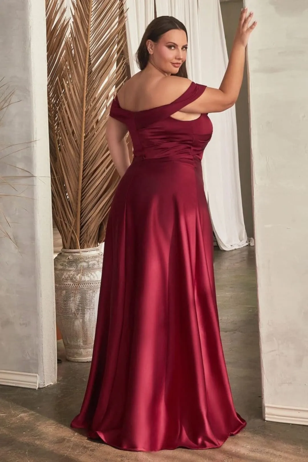 Cinderella Divine CD325 Off Shoulder Simple Satin Bridesmaids Gown