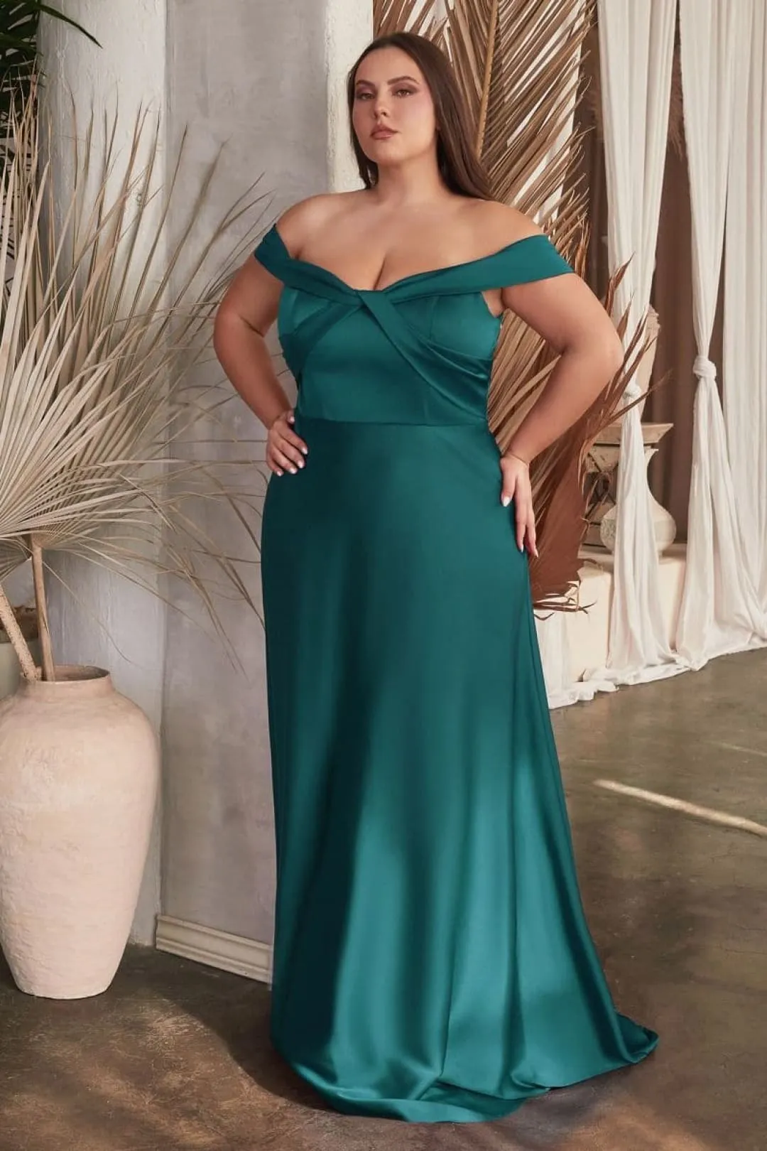 Cinderella Divine CD325 Off Shoulder Simple Satin Bridesmaids Gown
