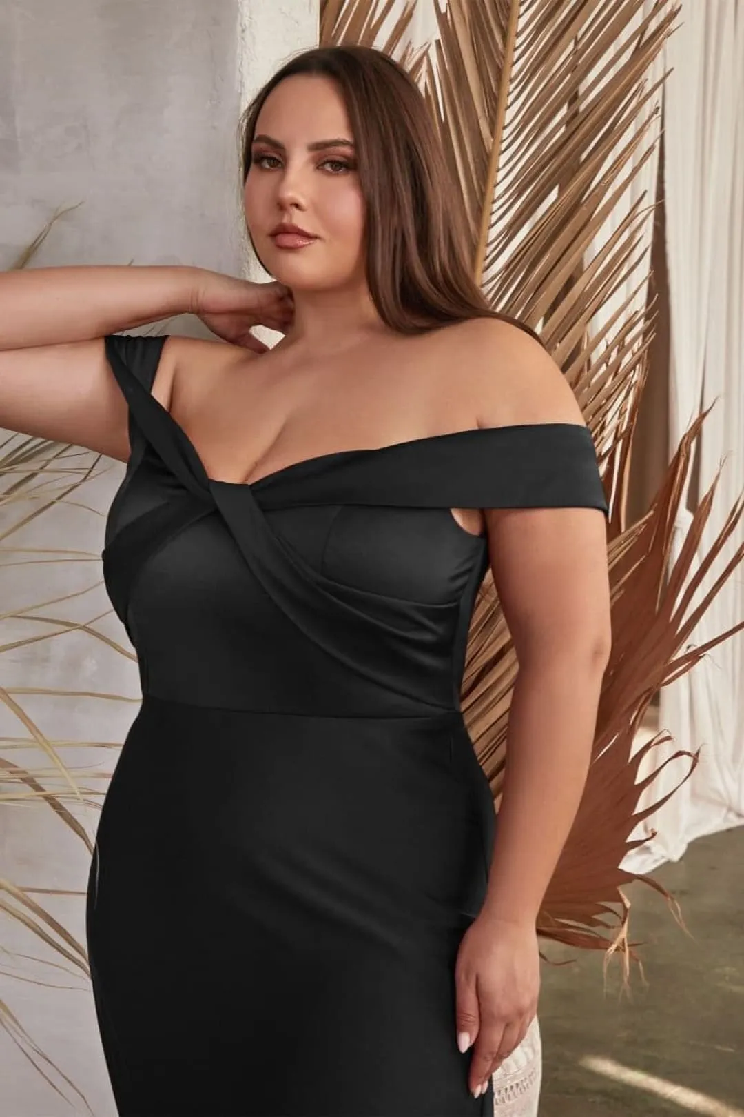 Cinderella Divine CD325 Off Shoulder Simple Satin Bridesmaids Gown