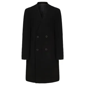 Classic Black Superfine Wool Heavyweight Collarless Coat