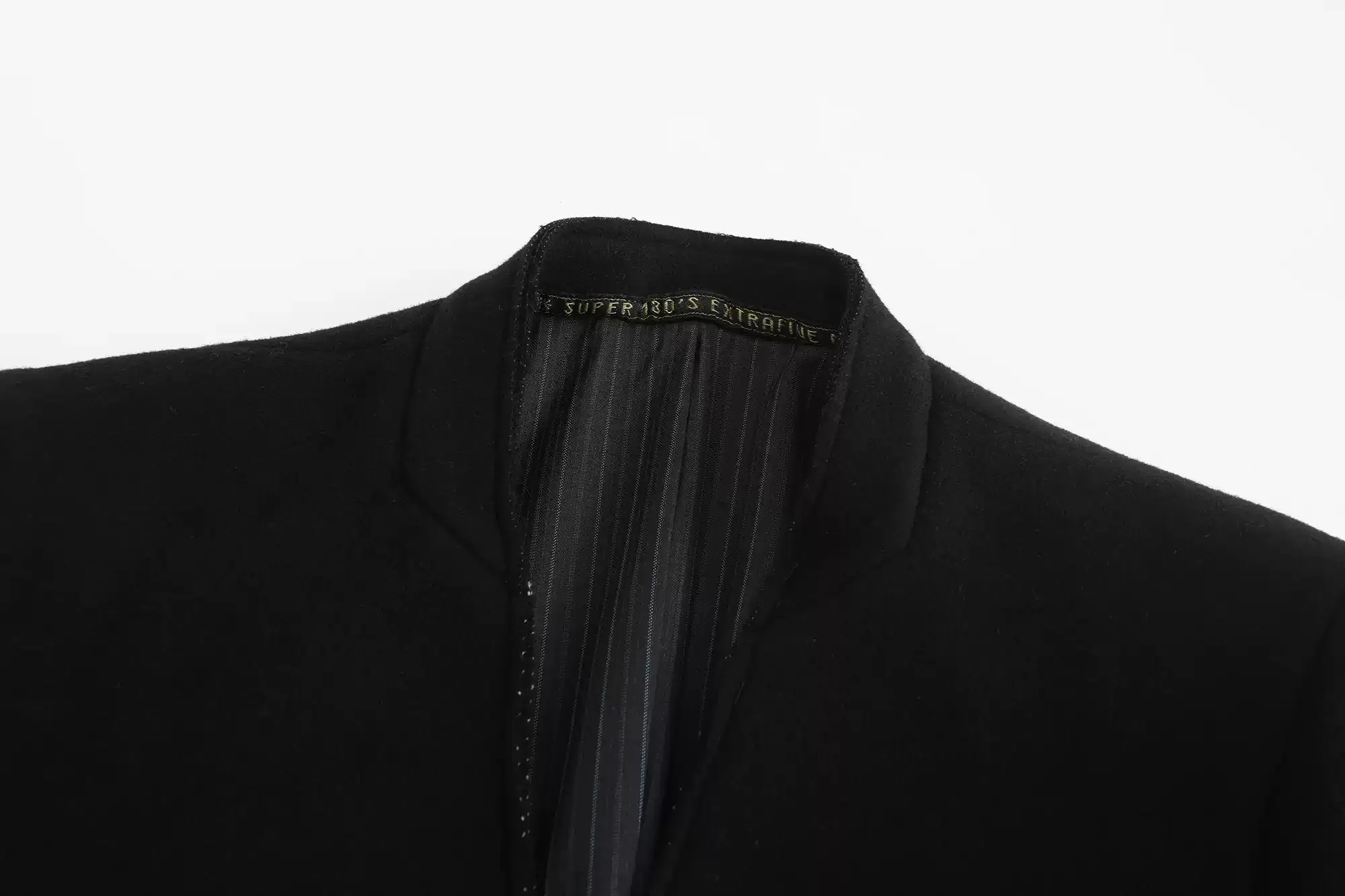 Classic Black Superfine Wool Heavyweight Collarless Coat