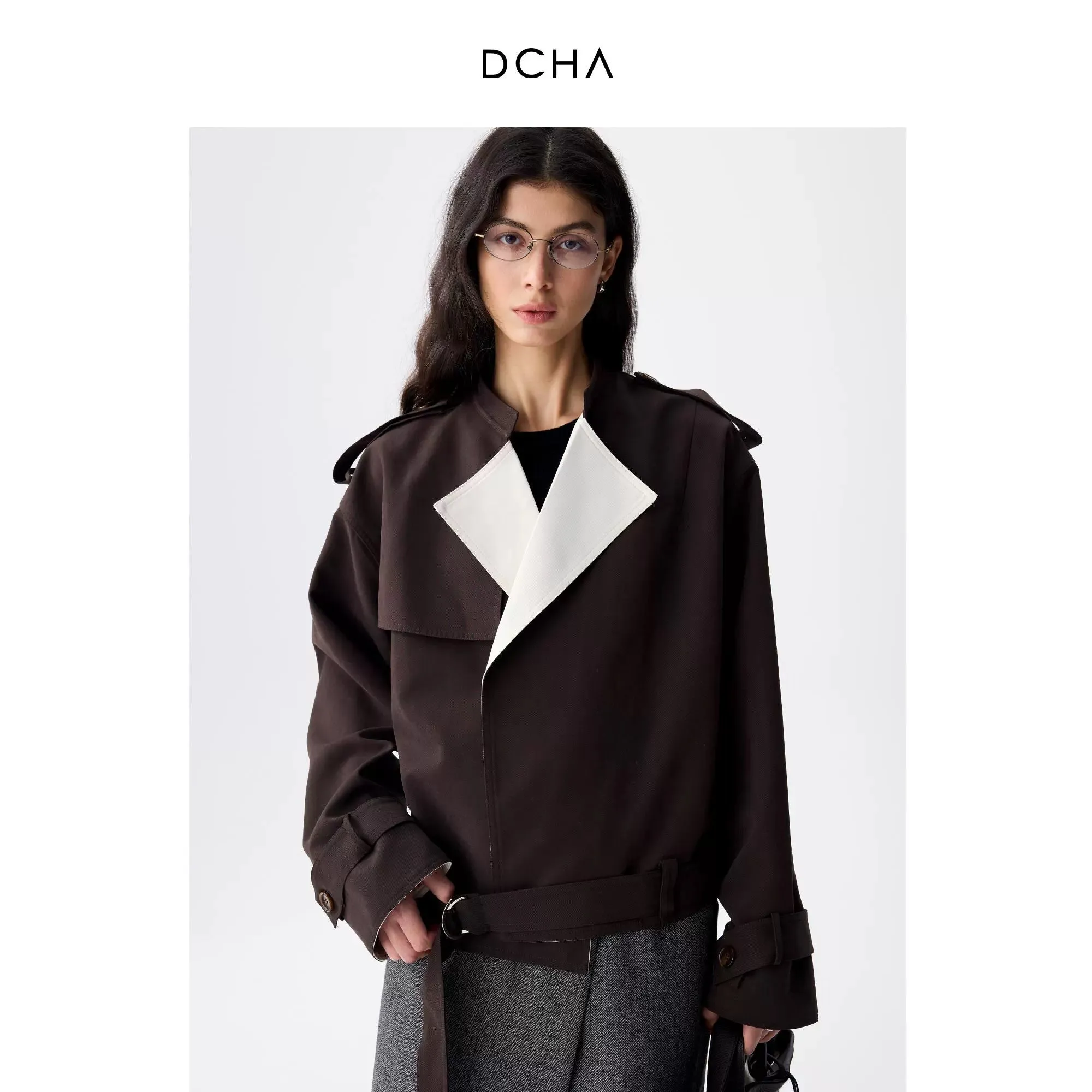 Coffee Contrast Short Trench Coat