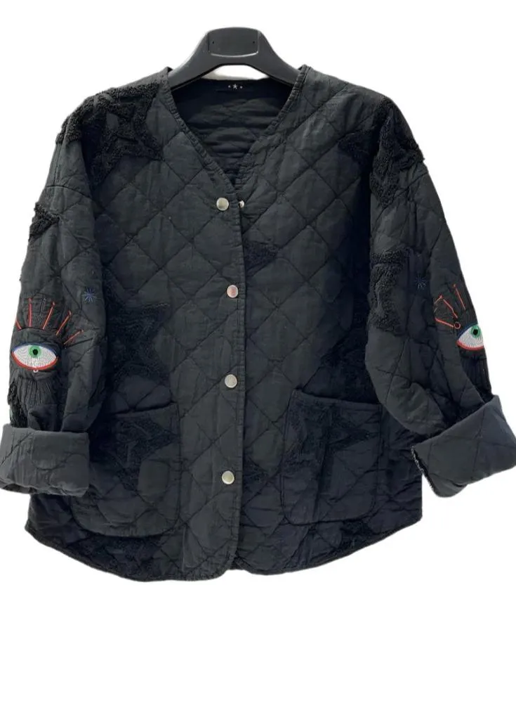 Cotton Padded Short Jacket With Embroidery And Star One Size