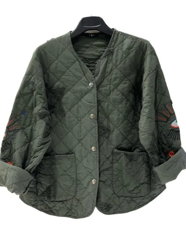 Cotton Padded Short Jacket With Embroidery And Star One Size