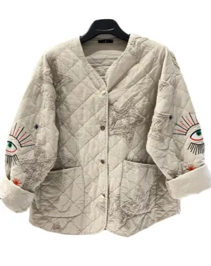 Cotton Padded Short Jacket With Embroidery And Star One Size
