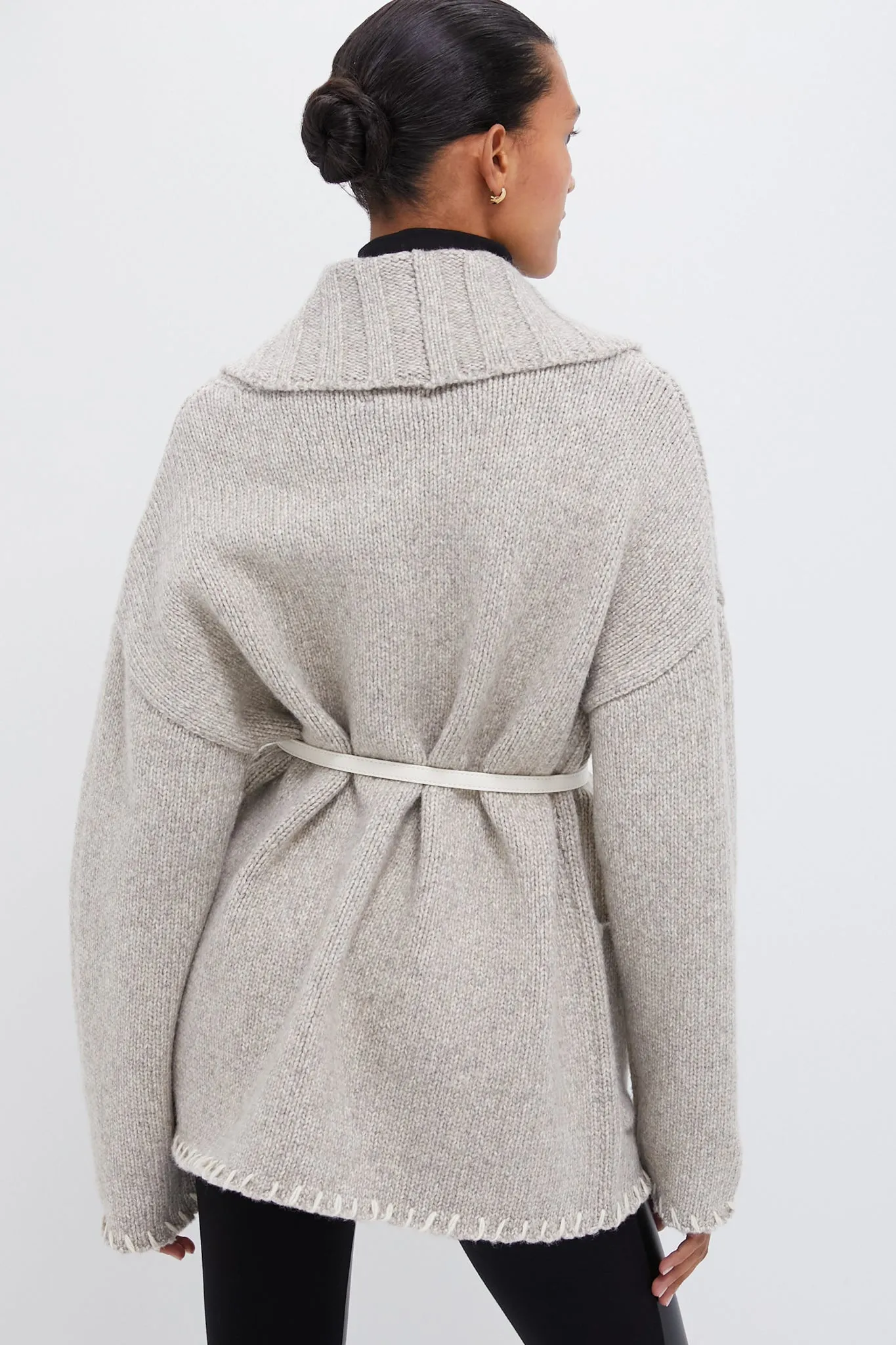 Cream and Gray Blanket Stitch Harrow Cardigan