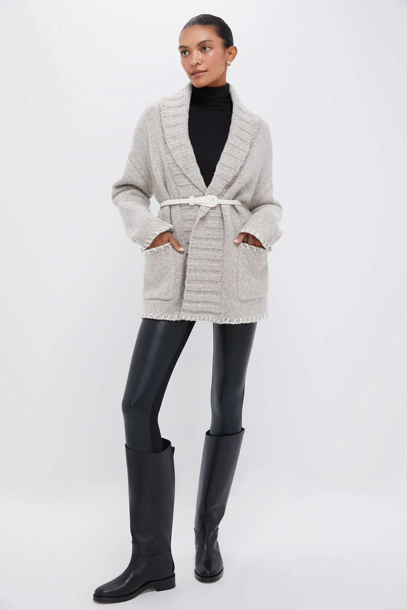 Cream and Gray Blanket Stitch Harrow Cardigan