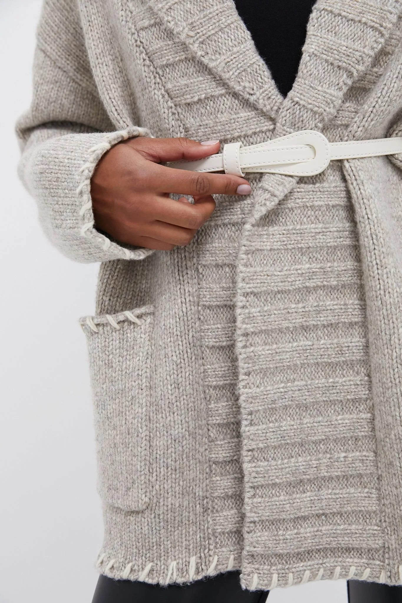 Cream and Gray Blanket Stitch Harrow Cardigan
