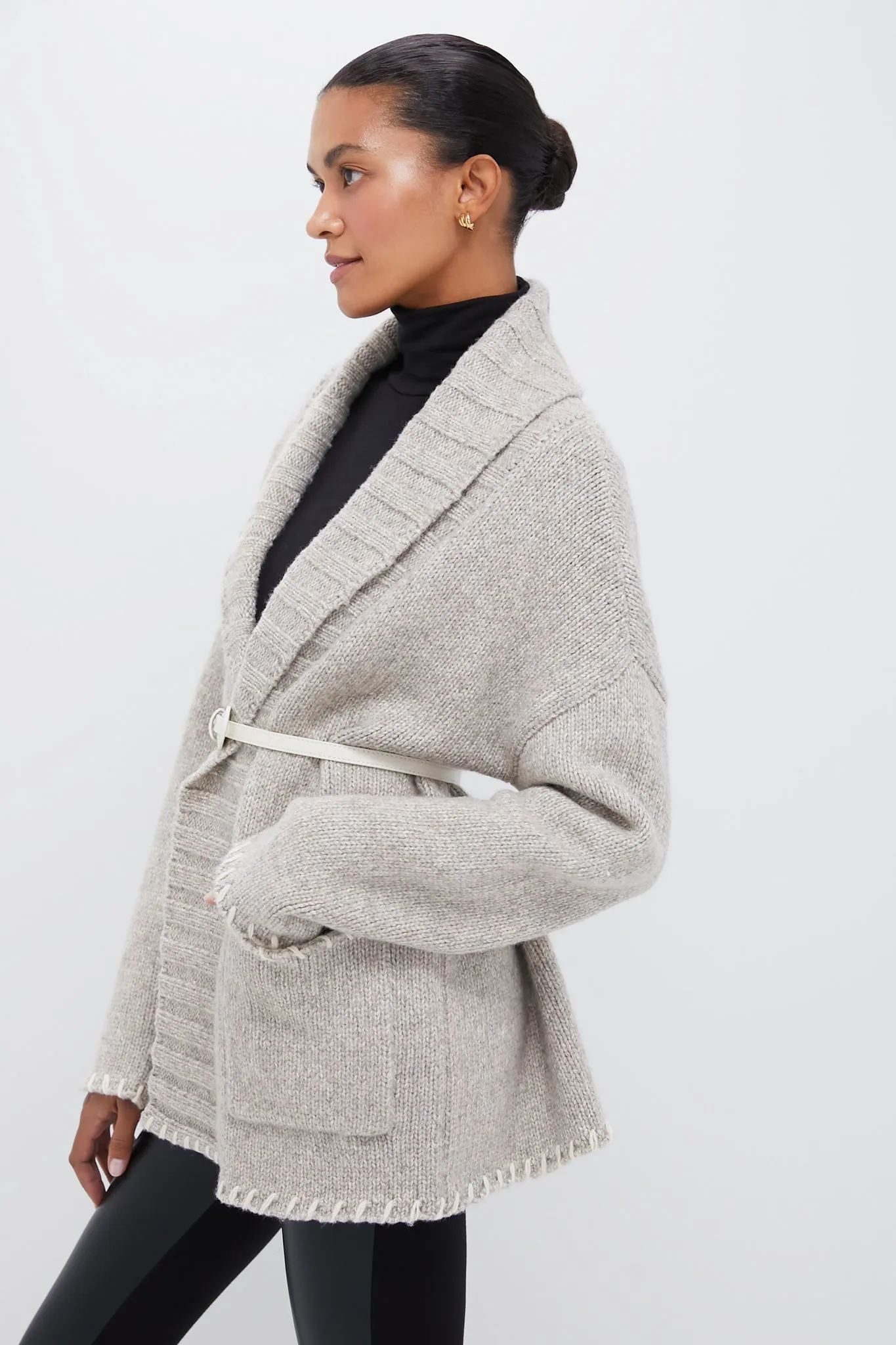 Cream and Gray Blanket Stitch Harrow Cardigan