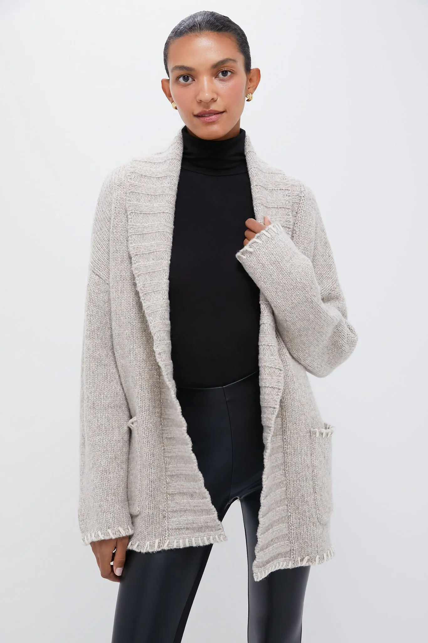 Cream and Gray Blanket Stitch Harrow Cardigan