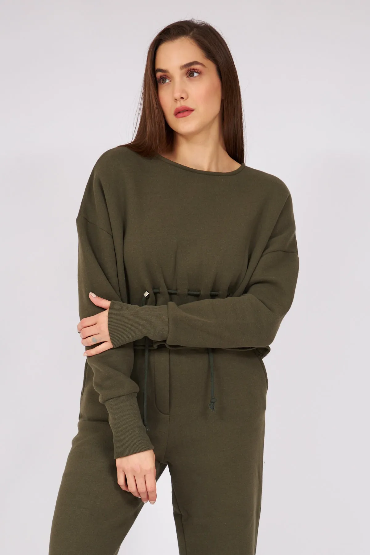 Dark Green Waisted Belted Tracksuit