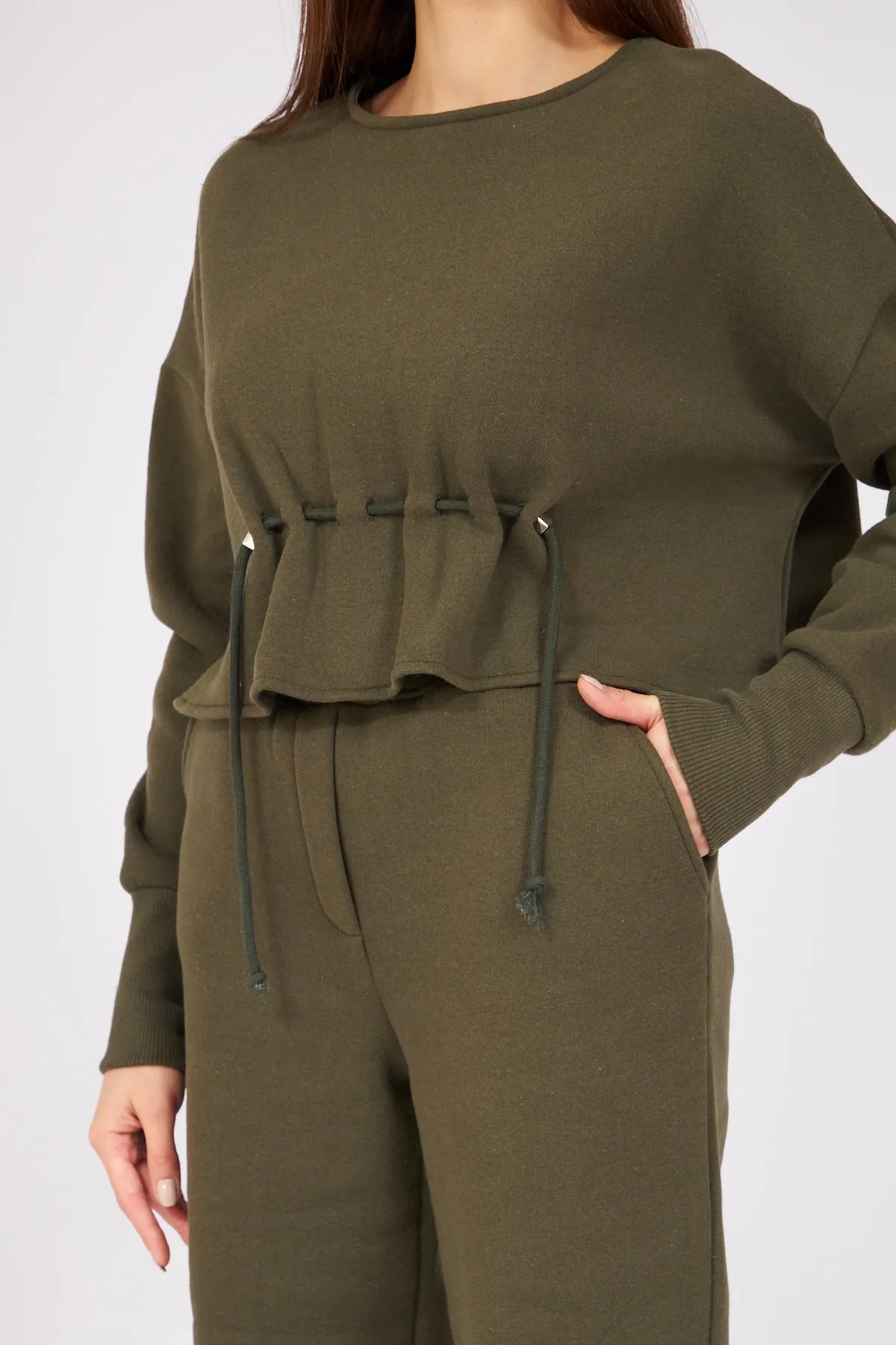 Dark Green Waisted Belted Tracksuit