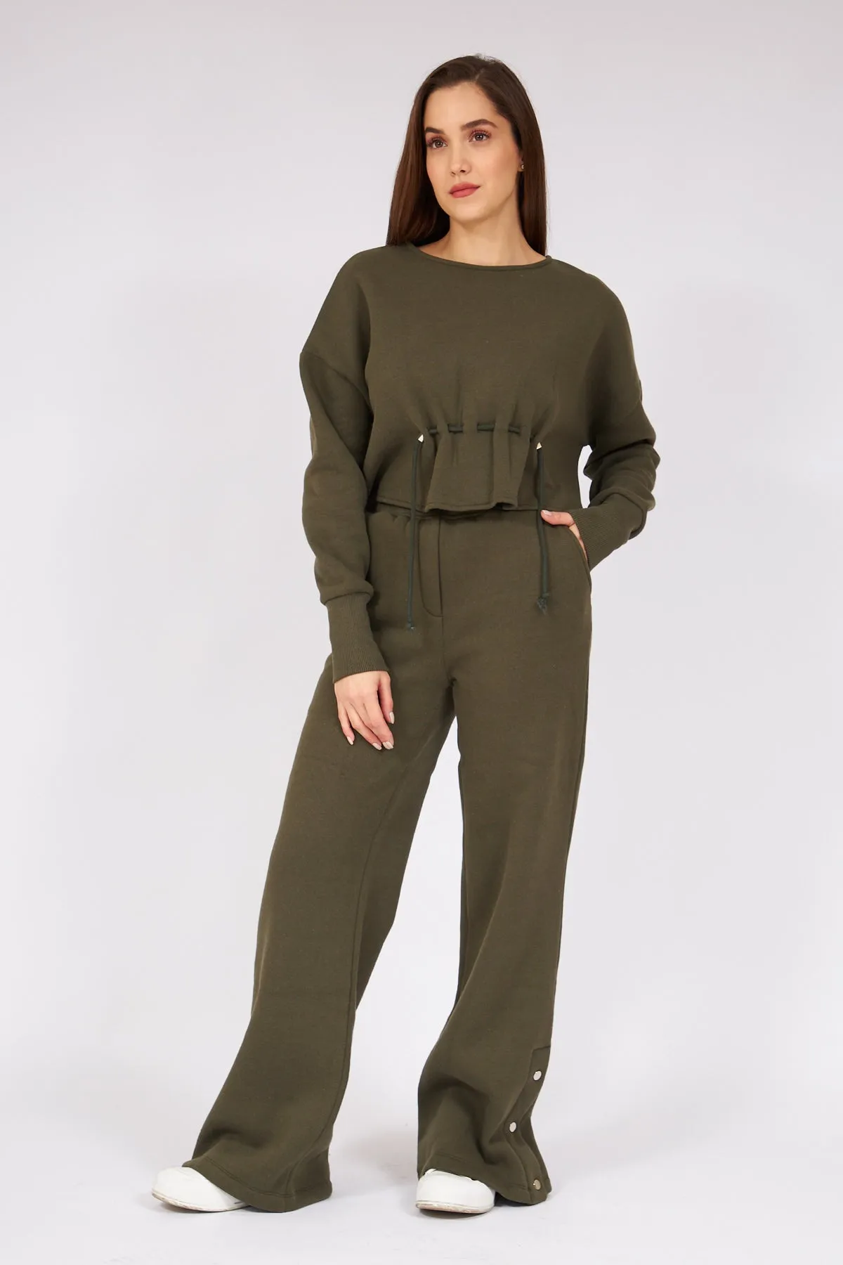Dark Green Waisted Belted Tracksuit