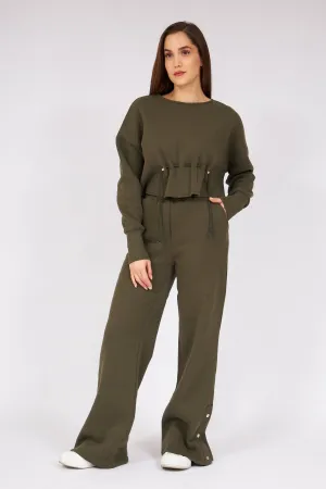 Dark Green Waisted Belted Tracksuit