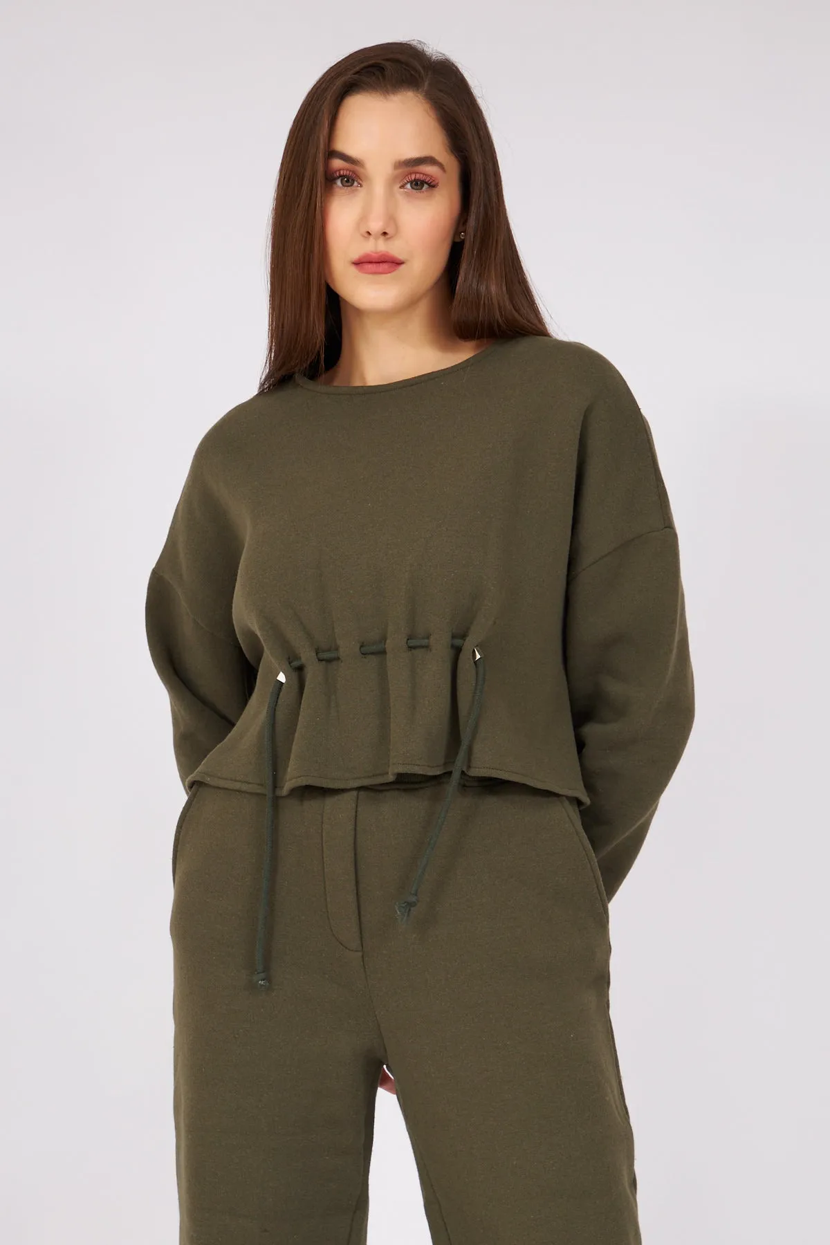 Dark Green Waisted Belted Tracksuit
