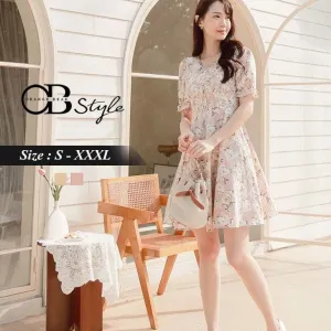 ELEGANT FLORAL PRINTED SHORT SLEEVE MIDI DRESS