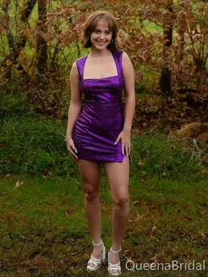 Elegant Purple Short Homecoming Dress Graduation Party Dress , QB0868