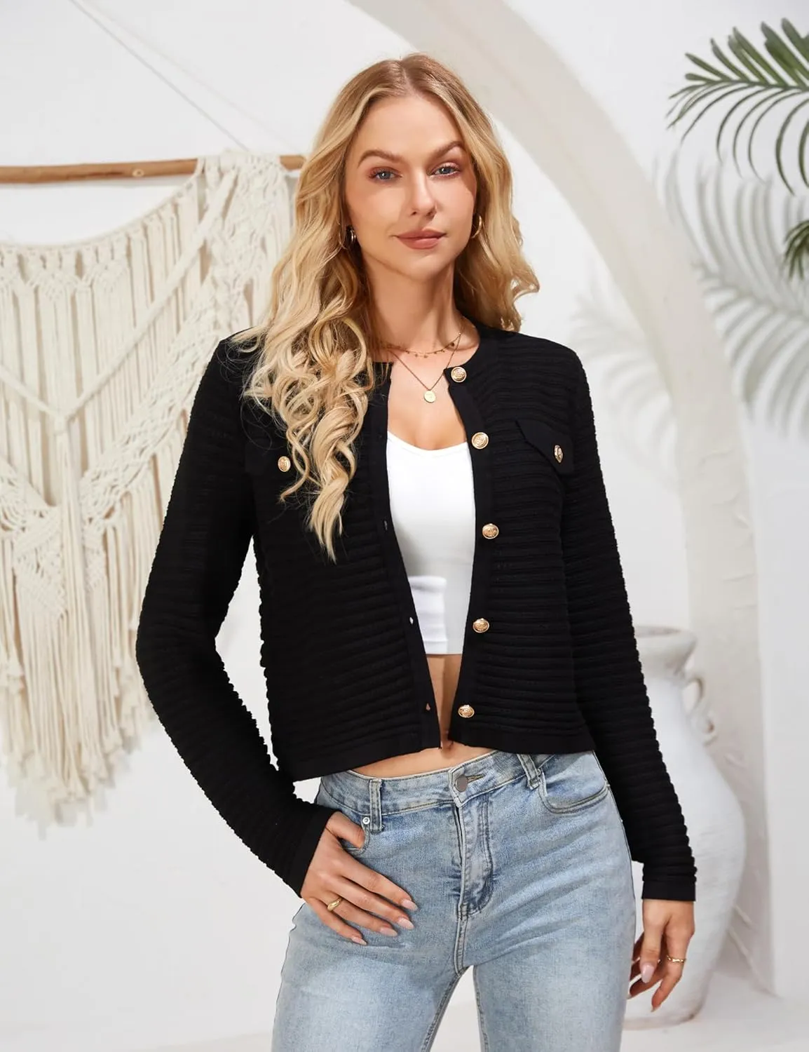 GRACE KARIN Women's Knit Cardigan Sweaters Long Sleeve Open Front Button Down Trendy Jackets Lightweight Summer Outfits