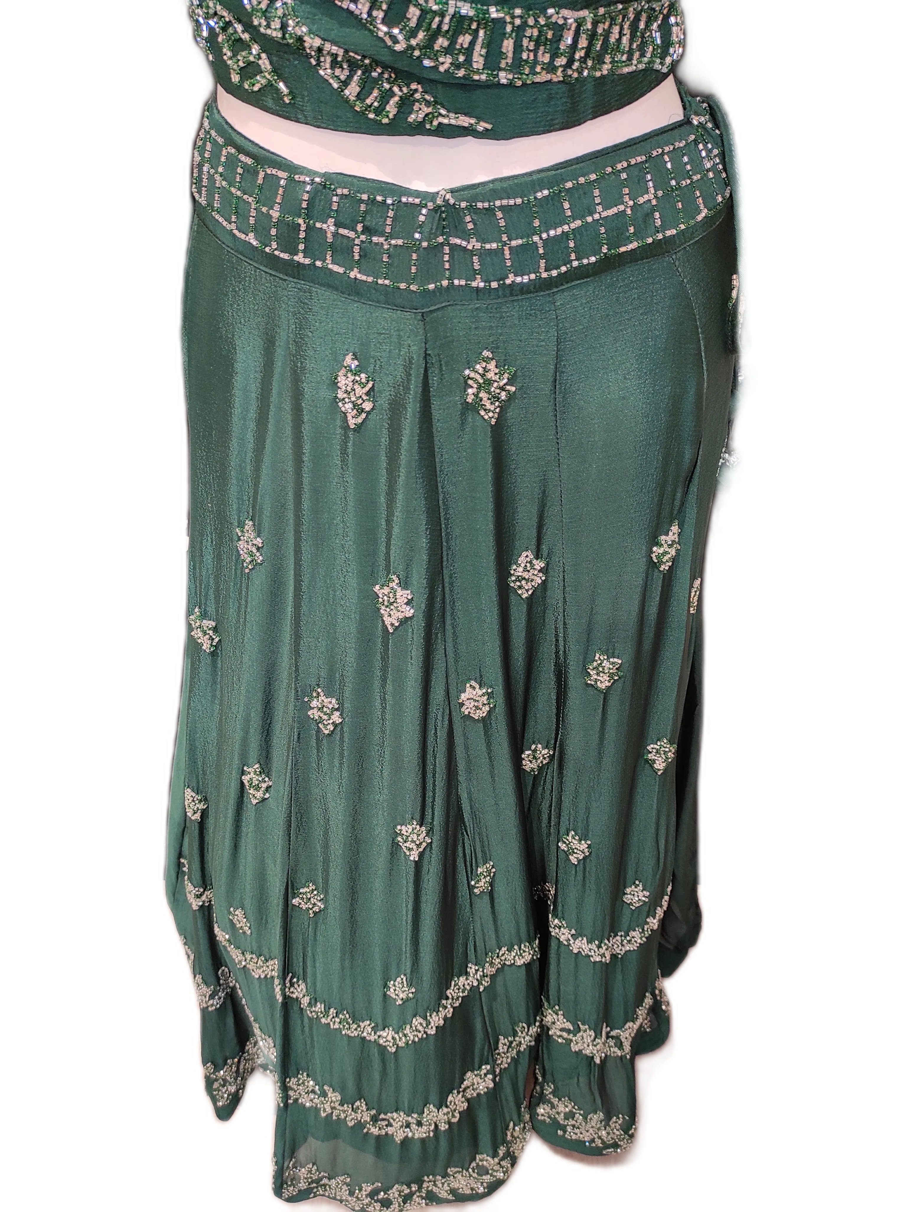 Green Chinon  Crop Top With Skirt