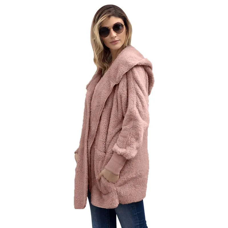 Light Pink Fleece Soft Hoodie Warm Coat