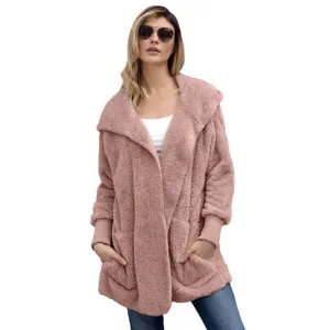 Light Pink Fleece Soft Hoodie Warm Coat