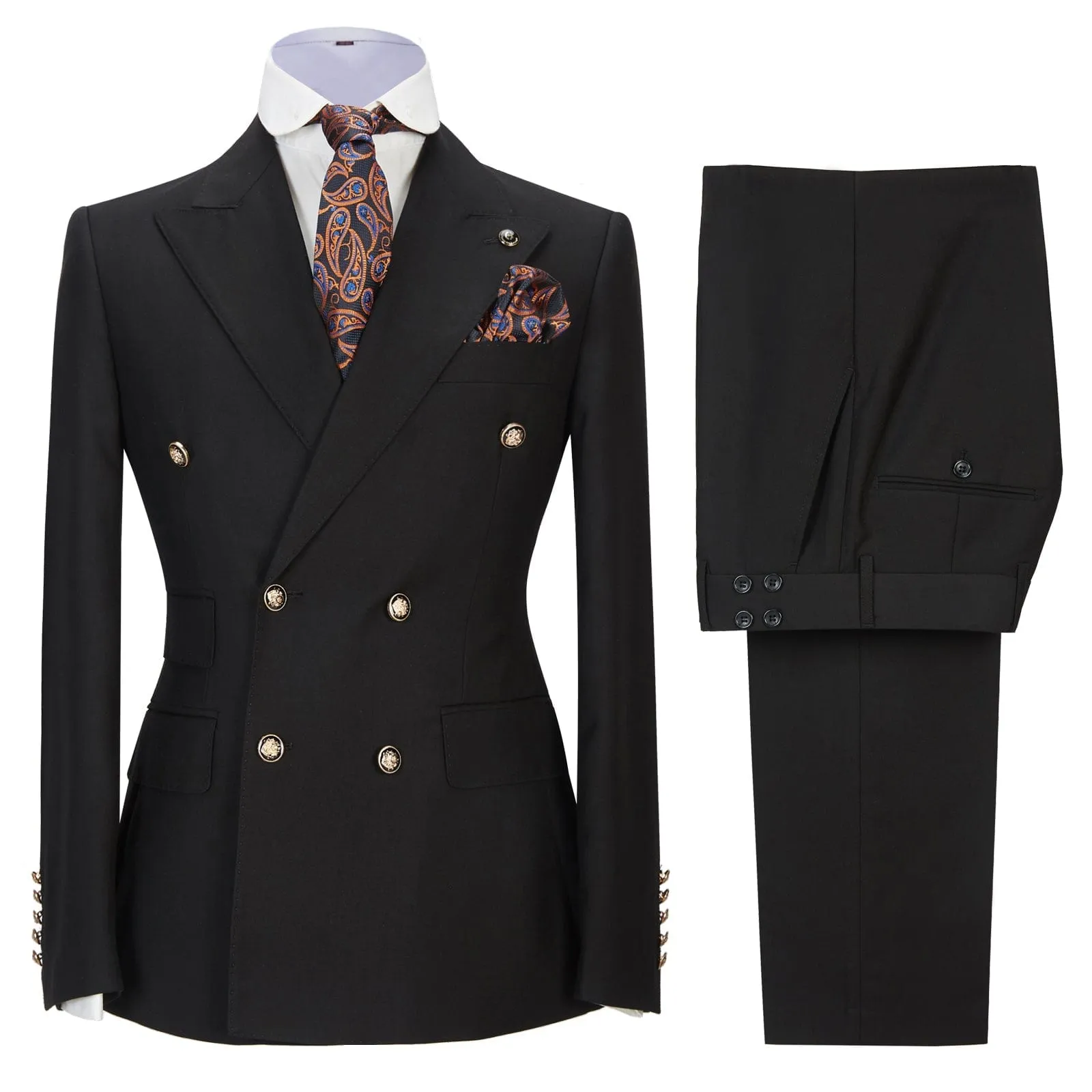Men's 2 Pieces Double Breasted Slim Fit Peak Lapel Gent Suit (Blazer Pants)