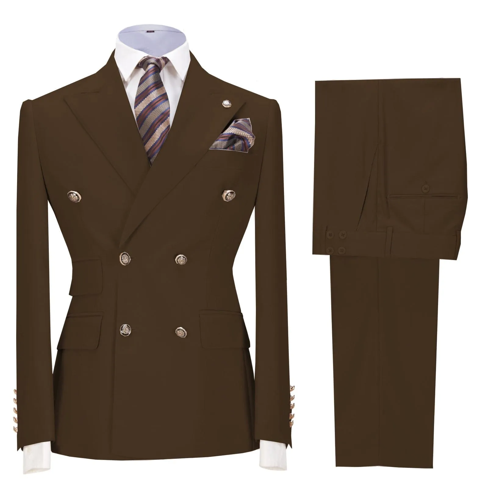 Men's 2 Pieces Double Breasted Slim Fit Peak Lapel Gent Suit (Blazer Pants)