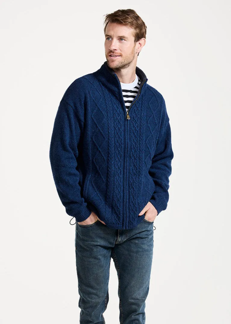 Mens Lined Wool Aran Cardigan | Blue