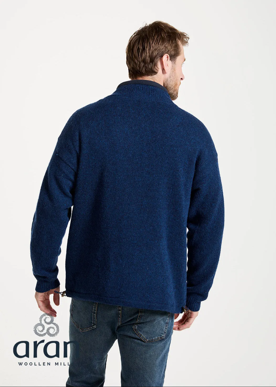 Mens Lined Wool Aran Cardigan | Blue