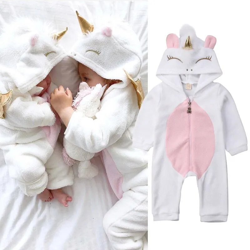 Newborn Baby Girls Winter Warm Rompers Coats Unicorn
