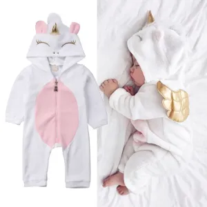Newborn Baby Girls Winter Warm Rompers Coats Unicorn