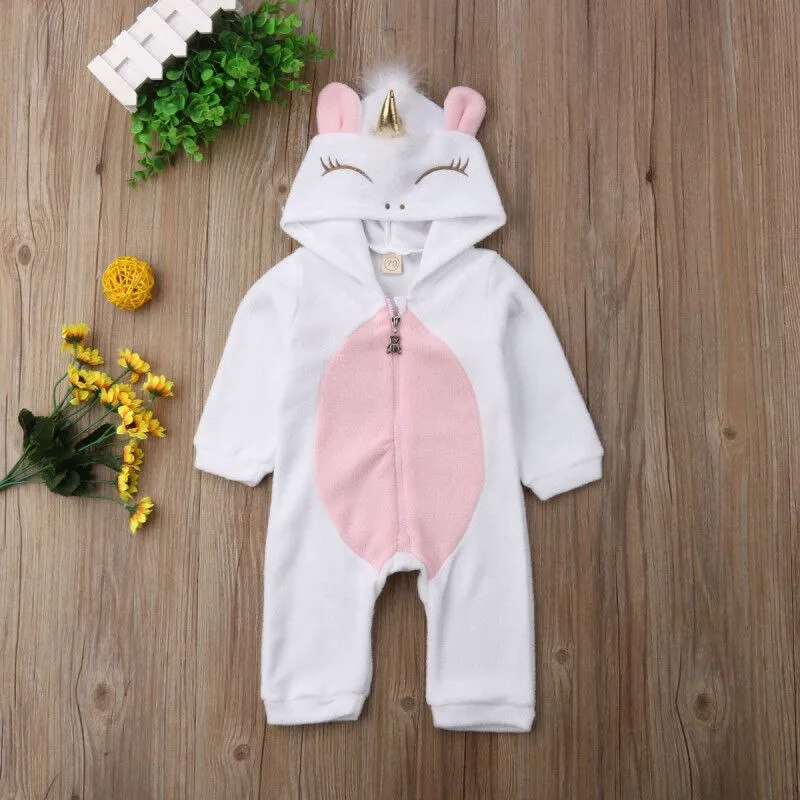 Newborn Baby Girls Winter Warm Rompers Coats Unicorn