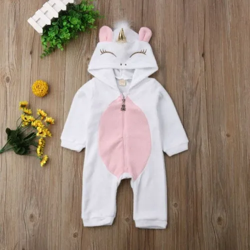 Newborn Baby Girls Winter Warm Rompers Coats Unicorn