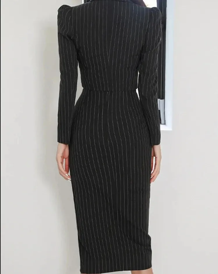 NORDIA Pin Striped Blazer and High Waist Skirt Set